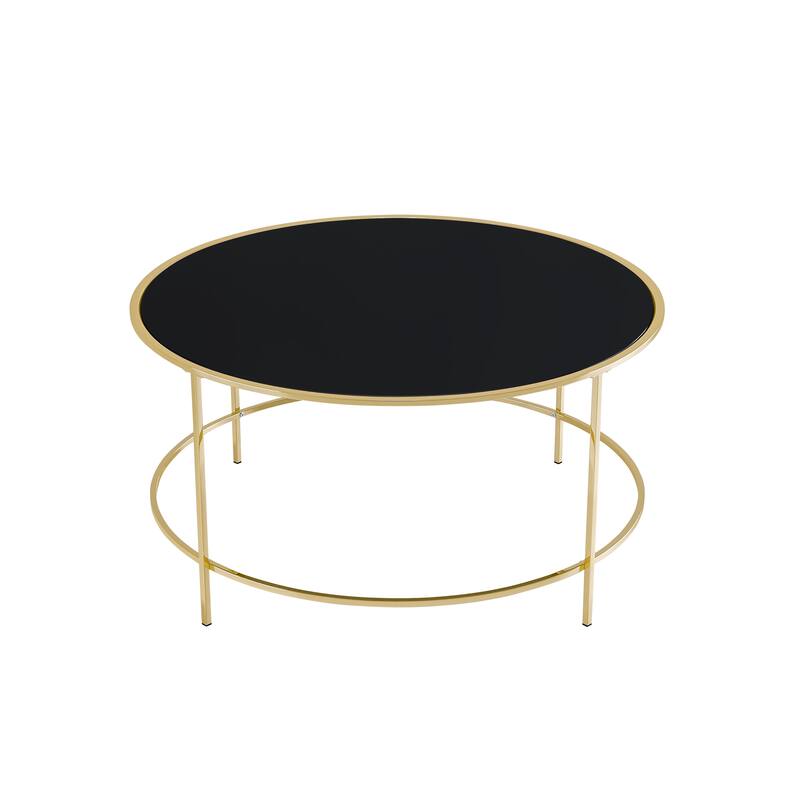 Llewellyn Contemporary 36-inch Glass Top Round Coffee Table by Furniture of America - Brass