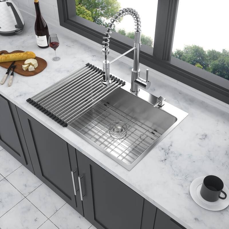 Drop In 16 Gauge Stainless Steel 30" Single Bowl Topmount Kitchen Sink Basin