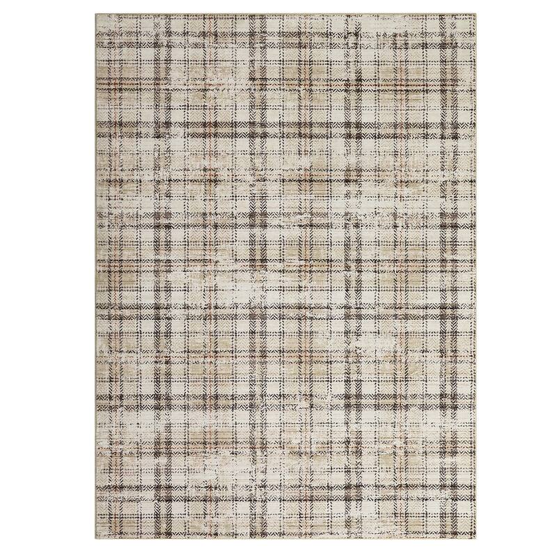 Washable Area Rugs for Living Room Bedroom Modern Plaid Rug Soft Non Slip Low Pile Farmhouse Geometric Rug