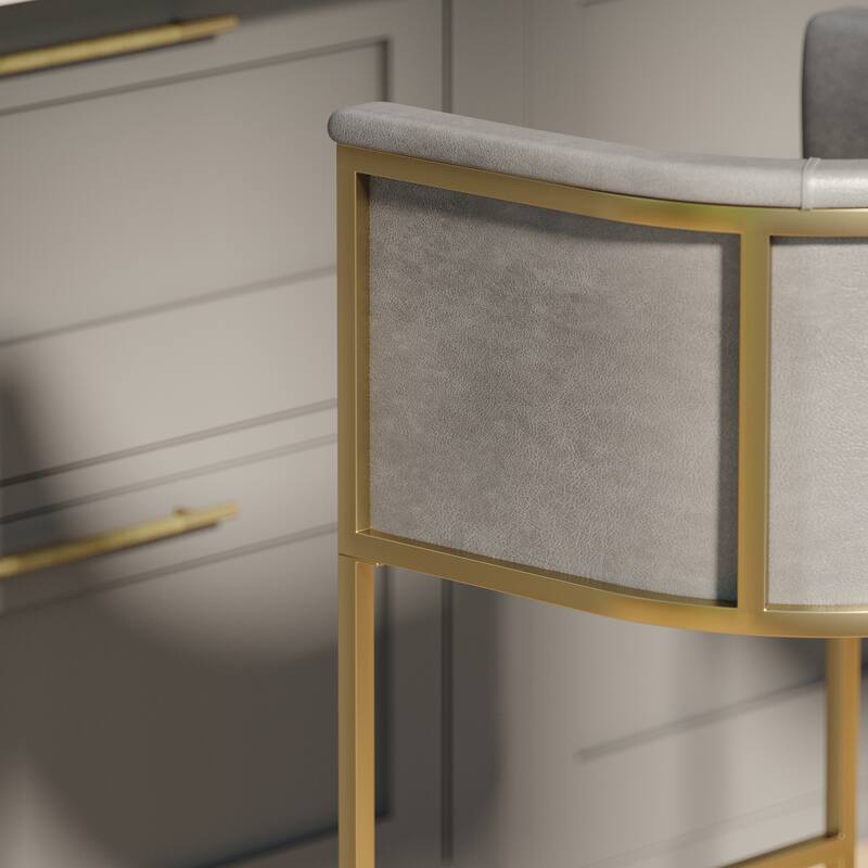 Manhattan Modern Bar Stool - Faux Leather with Gold-Finish Metal Base