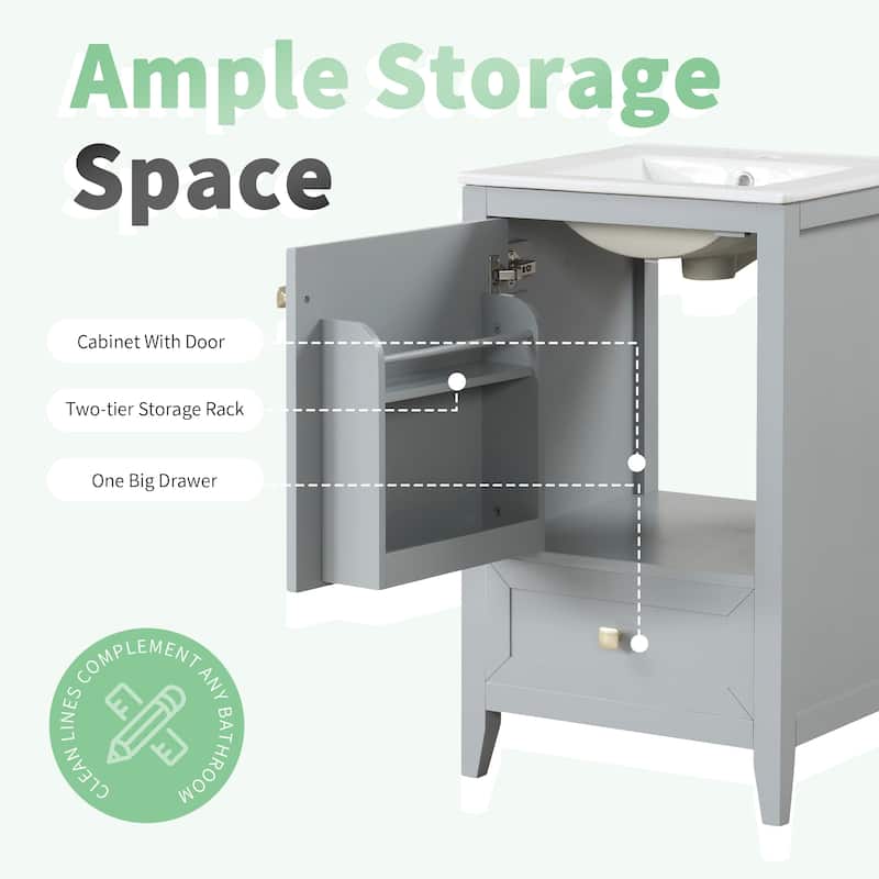 Roomfitters 20" Bathroom Vanity with Sink Cabinet with Soft Closing Door Drawer and Storage Rack