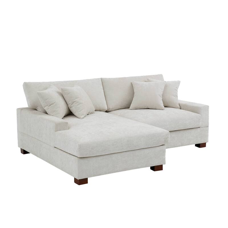 2 Set Chenille Upholstered Modular Sectional Sofa Chaise with Pillows