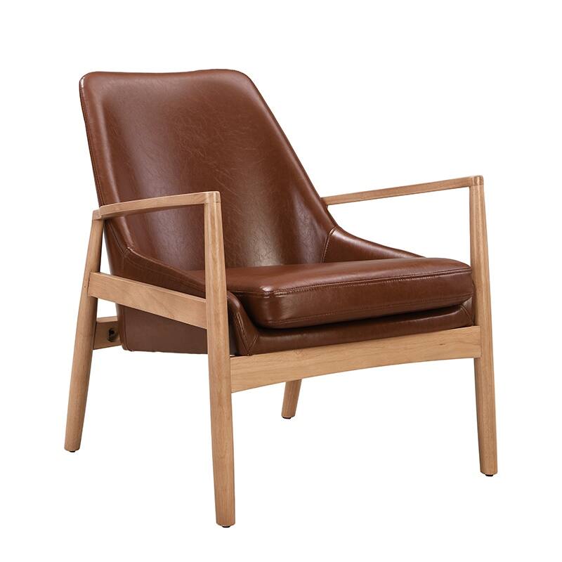 Faux Leather Accent Chair Set of 2, Upholstered Armchair with Wood Frame, High Back Reading Leisure Chair for Living Room