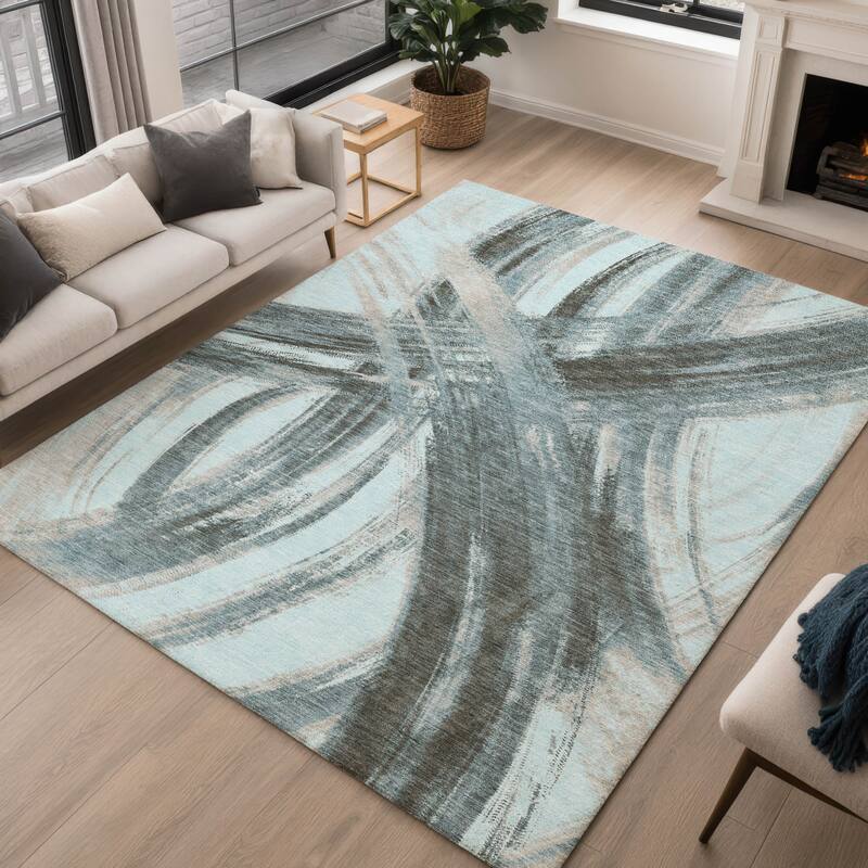 Machine Washable Indoor/ Outdoor Abstract Brushstroke Chantille Rug