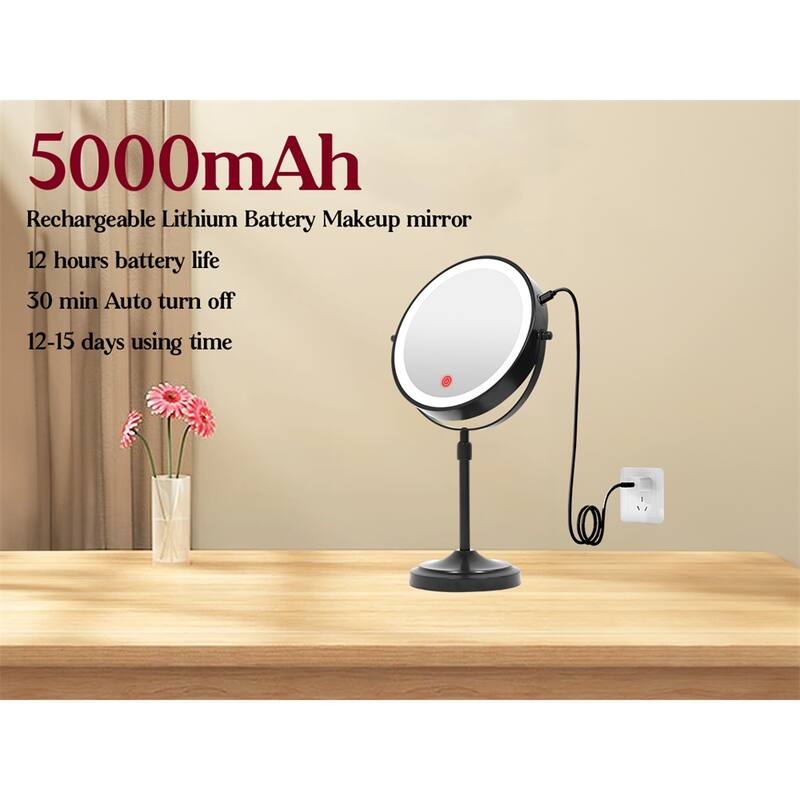 9" Lighted Makeup Double Sided 1X/10 Magnification Mirror, 3 Lighting