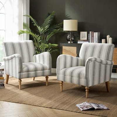 Seip Transitional Striped Arm Chair with Spindle Wood Legs Set of 2 by HULALA HOME