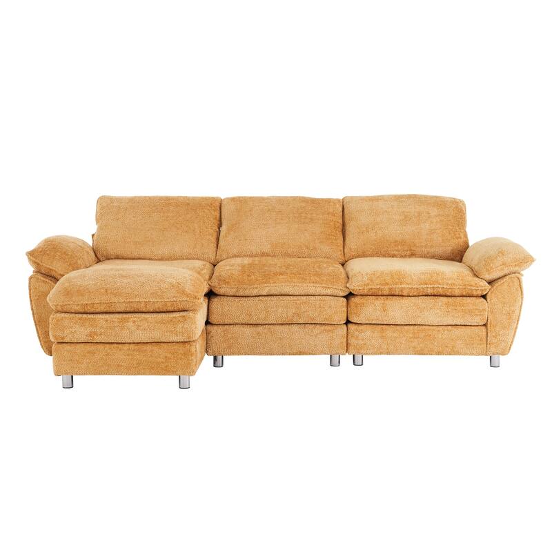 Modern Deep 3-Seat Sofa Couch with Ottoman