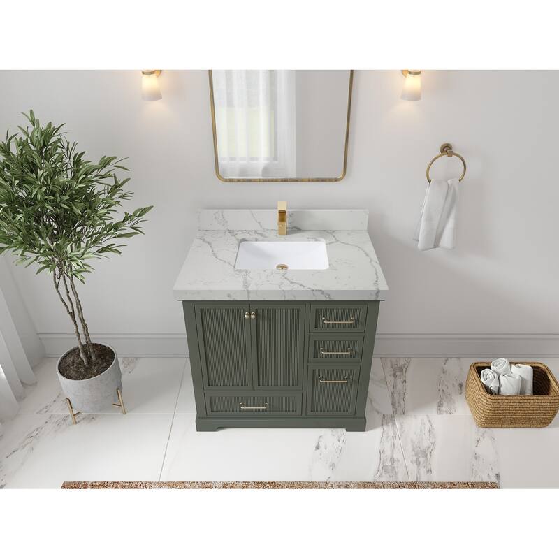 Willow Collections 36 in. W x 22 in. D Alys Center Sink Left Bathroom Vanity with Countertop - 2"Venatino Quartz - Pewtergreen