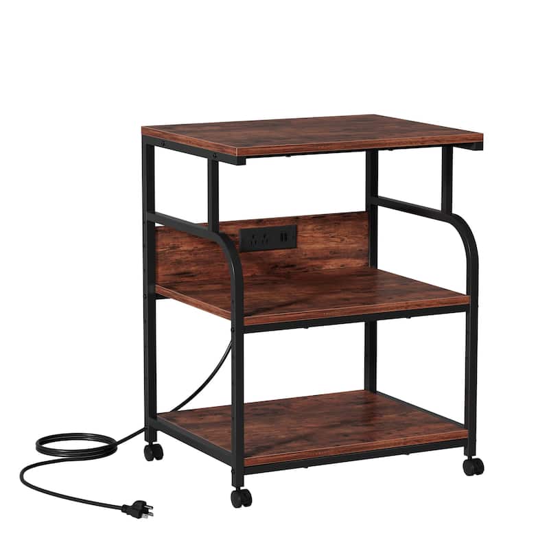 Javlergo 3-Tier Rolling Printer Stand with Locking Wheels Charging Station & AC/USB Outlets Mobile Office Storage Cart