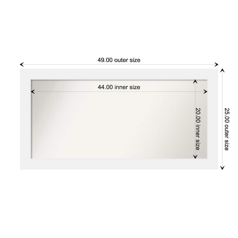 Corvino White Framed Non-Beveled Custom Wall Mirror, Bathroom Vanity Mirror - Outer Size: 49 x 25