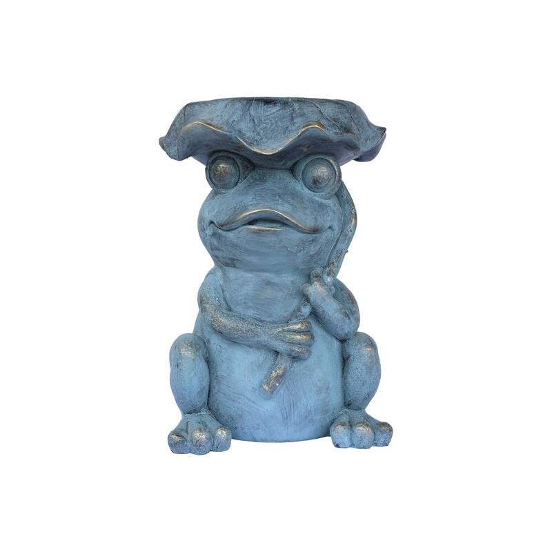 Solar Powered Frog with Lotus Leaf Outdoor Plant Stand - 18.5"