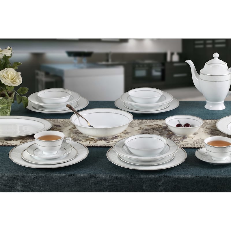 57 Piece Silver Dinnerware Set-New Bone China Service for 8 People