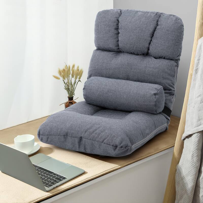 VredHom Adjustable 5-Position Padded Floor Chair Lazy Sofa Recliner - 22 in wide x 22.5 in deep x 26.8 in high - Blue Grey