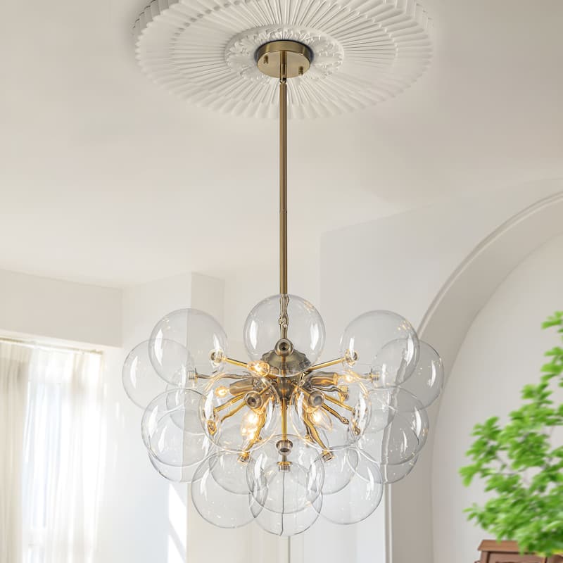 Starsky 12‑Light Linear Chandelier with Clear Glass Globes - Black or Gold Finish