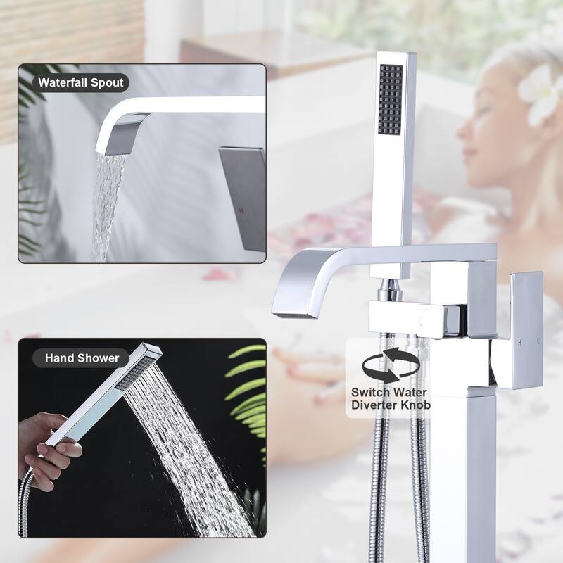 WOWOW Waterfall Single-Handle Freestanding Tub Faucet with Handshower