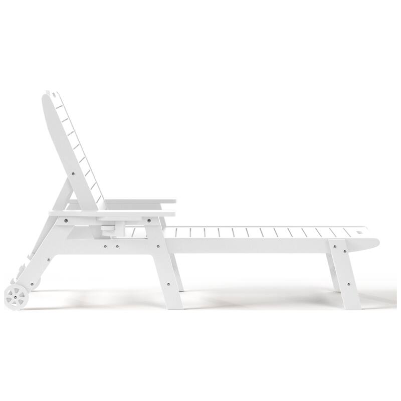 Brighton Outdoor Poly Reclining Chaise Lounge with Wheels & Cup Holder