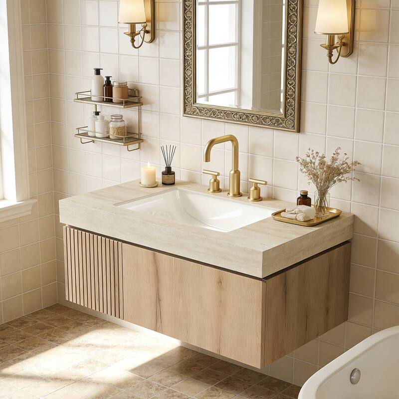 Mondern Floating Bathroom Vanity with 3 Pre-drilled Faucet Holes