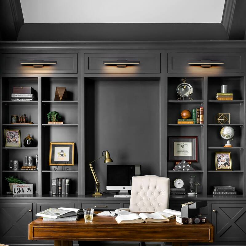 1-Light Modern Black Aluminum Linear Wall Light Strip Dimmable Integrated LED Bathroom Vanity Light