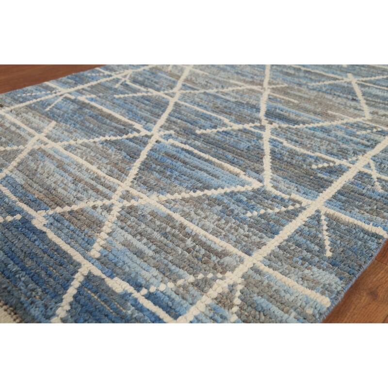 Striped Blue Moroccan Oriental Area Rug Handmade Wool Carpet - 3'10"x 6'9"