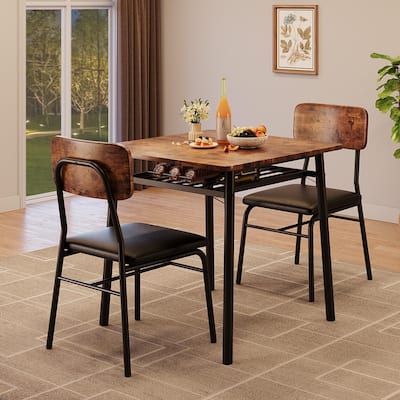 3-Piece Dining Room Set, with Storage Rack and Metal Frame