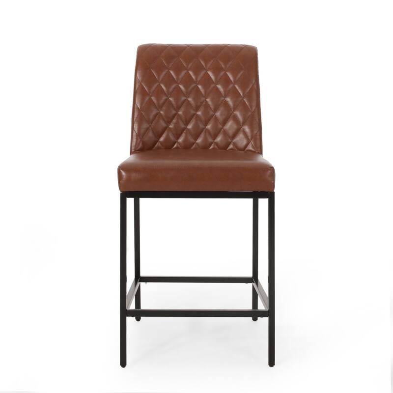 Modern Set of 2 Dining Chairs with Leather Diamond Tufted Back Seat, Metal Legs, Suitable for Bar Counter Dining Room