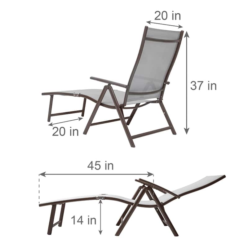 Pellebant Outdoor Folding Adjustable Aluminum Patio Chaise Lounge Chair