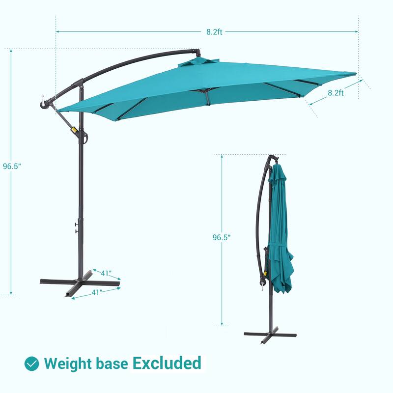 BONOSUKI 8.2x8.2ft Offset Patio Umbrella Hanging Umbrella w/Steel Ribs