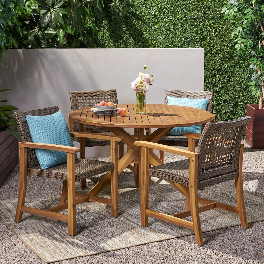 Crestview Outdoor 4 Seater Acacia Wood Dining Set by Christopher Knight Home