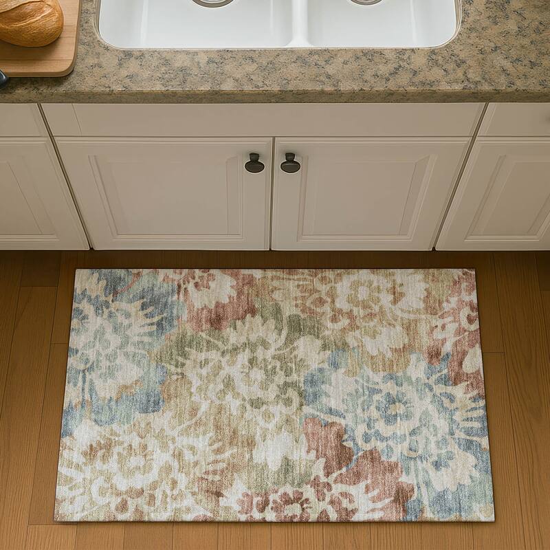 Premium Washable Super Soft Modern Floral Mayfield Rug - Paprika - 1'8" x 2'6"