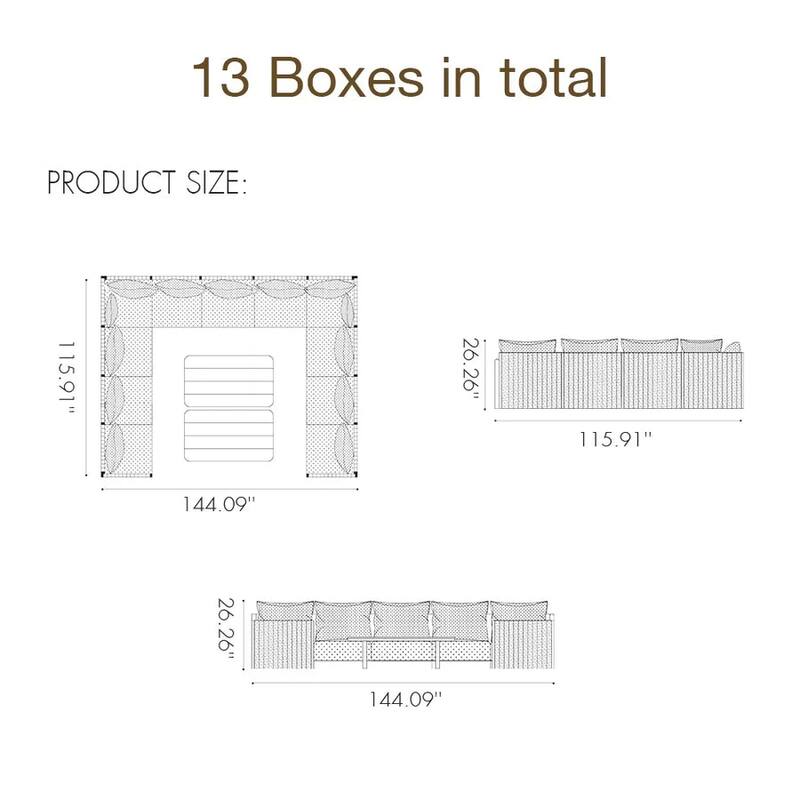PURPLE LEAF Sanori Sectional Sofa Patio Conversation Set with Grey Ottoman and Cushion for Poolside Graden Couch