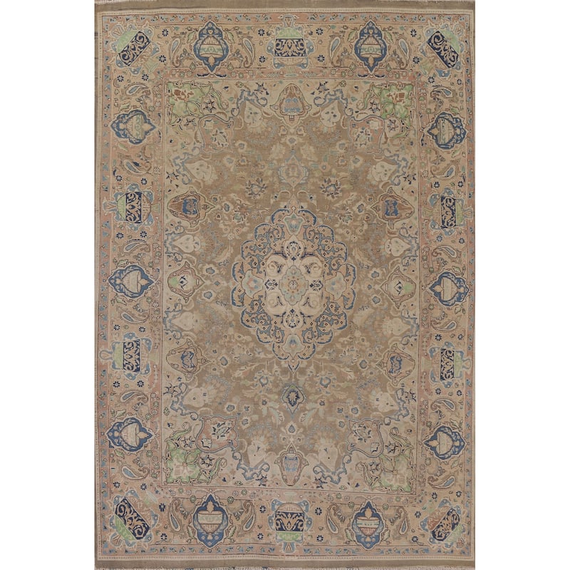Hand Knotted Oriental 100% Wool Carpet Traditional Floral Brown Kashmar Area Rug - 10' 9'' X 7' 11''