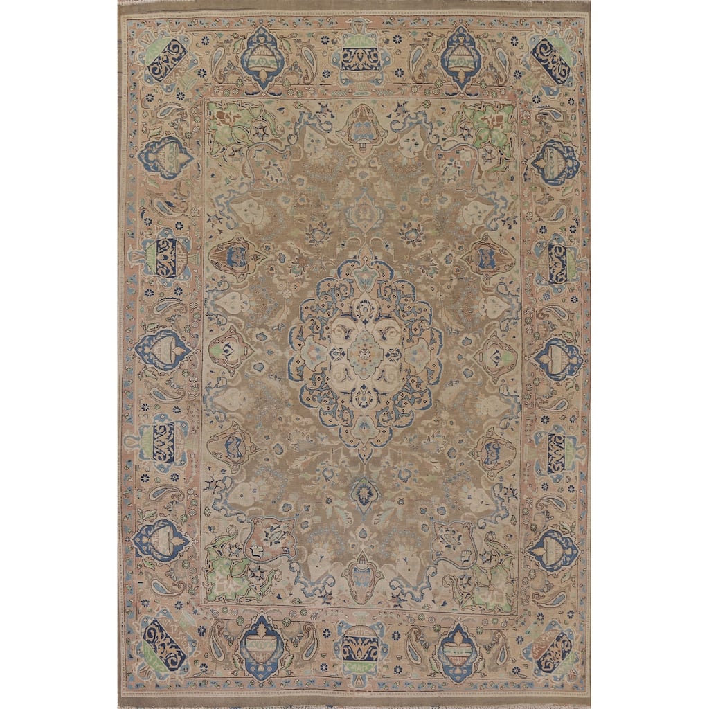 Hand Knotted Oriental 100% Wool Carpet Traditional Floral Brown Kashmar Area Rug - 10' 9'' X 7' 11''