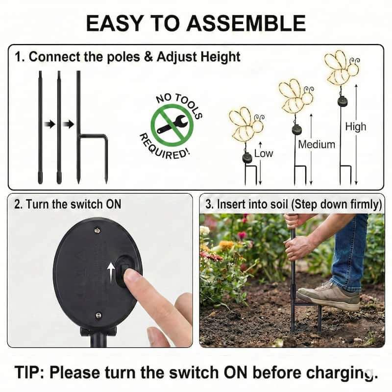 Outdoor Solar Powered Led Decorative Garden Stake Light - 2 Pack White Bee - 2 Pack