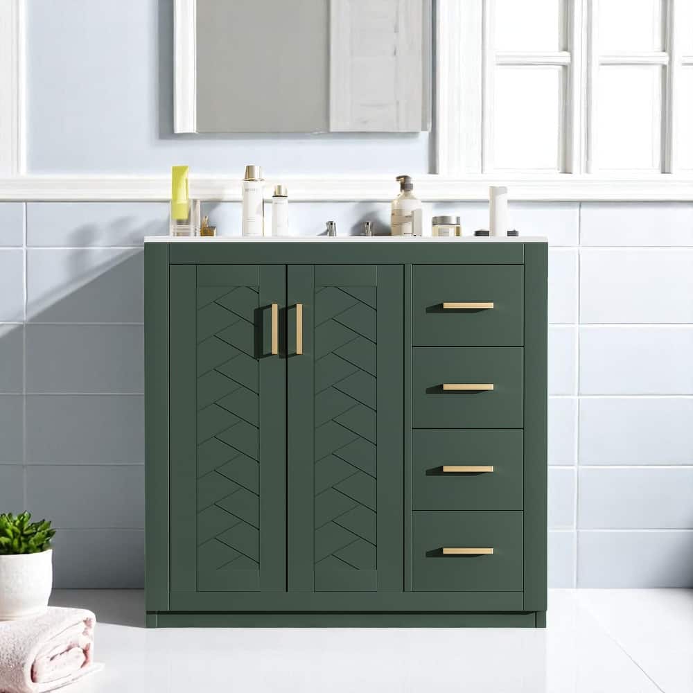 Modern 36 Inch Bathroom Vanity Set with Undermount Sink, Solid Wood Frame, 3 Drawers, and Concealed Cabinet