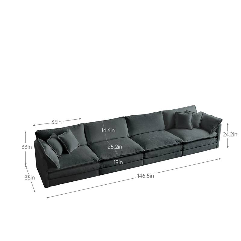 GDFStudio - Silverthorne Chenille 4-Seater Sectional Sofa with Pillow
