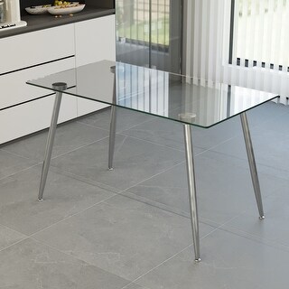 Modern Rectangular Glass Dining Table With Tempered Top And Metal Legs ...