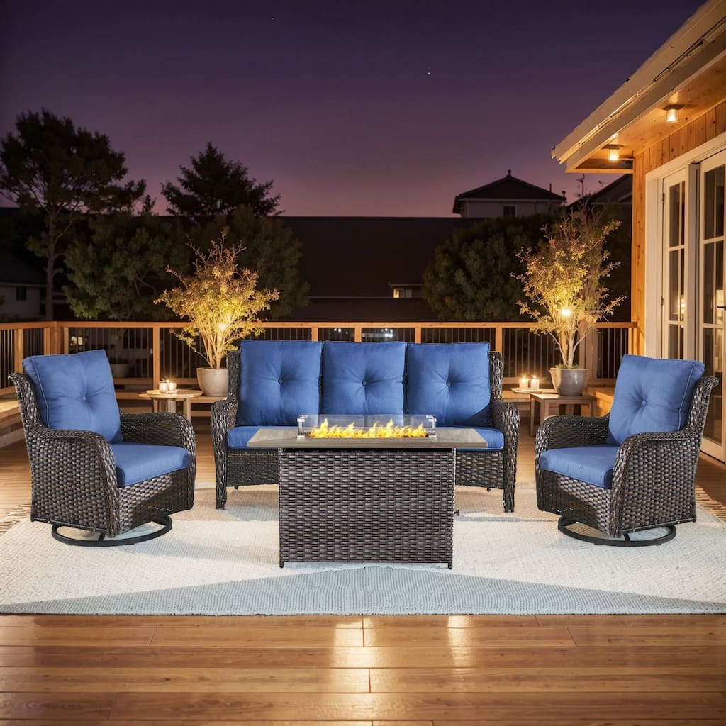 Fire Pit Table with Patio Glider Chairs Sofa Set