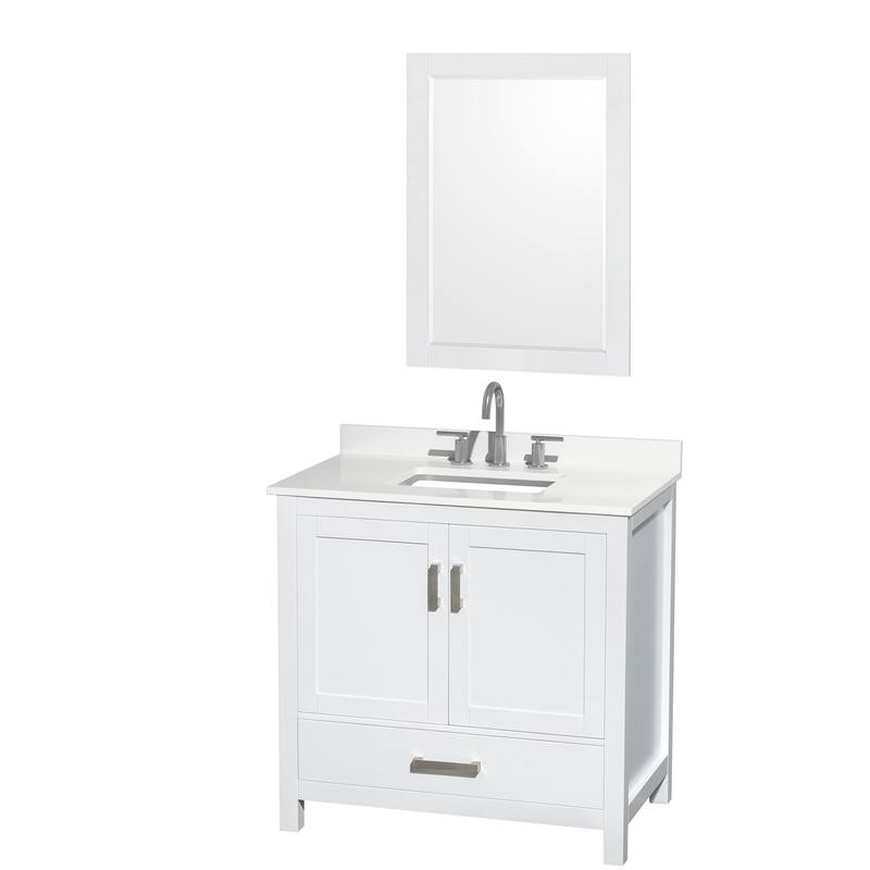 Wyndham Collection WCS141436S-QTZ-US3M24 Sheffield 36" Free Standing - White / White Quartz Top / Brushed Chrome Hardware