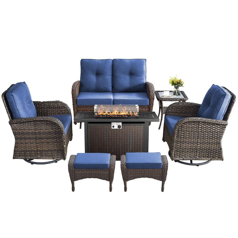 Patio Sofa Swivel Chair with Propane Fire Pit Table