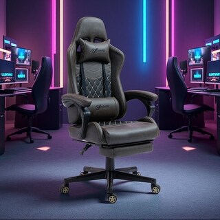 Brown Racing Chair PU Leather Racing Chair with Footrest, 130° Recline & Lumbar - Bed Bath ...