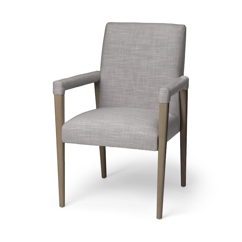 Grey Fabric King Louis Arm Chair, Brown Wood Legs and Modern Style - 23.8” L x 28” W x 36” H