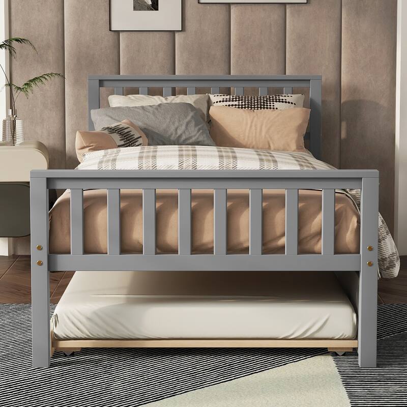 Twin Pine Platform Bed with Trundle, Headboard & Footboard