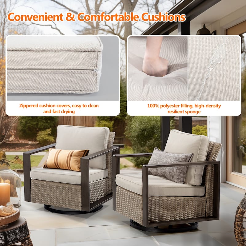 Cozywor 2-Piece Patio Wicker Outdoor Rocking Chair with Metal Frame and Cushions