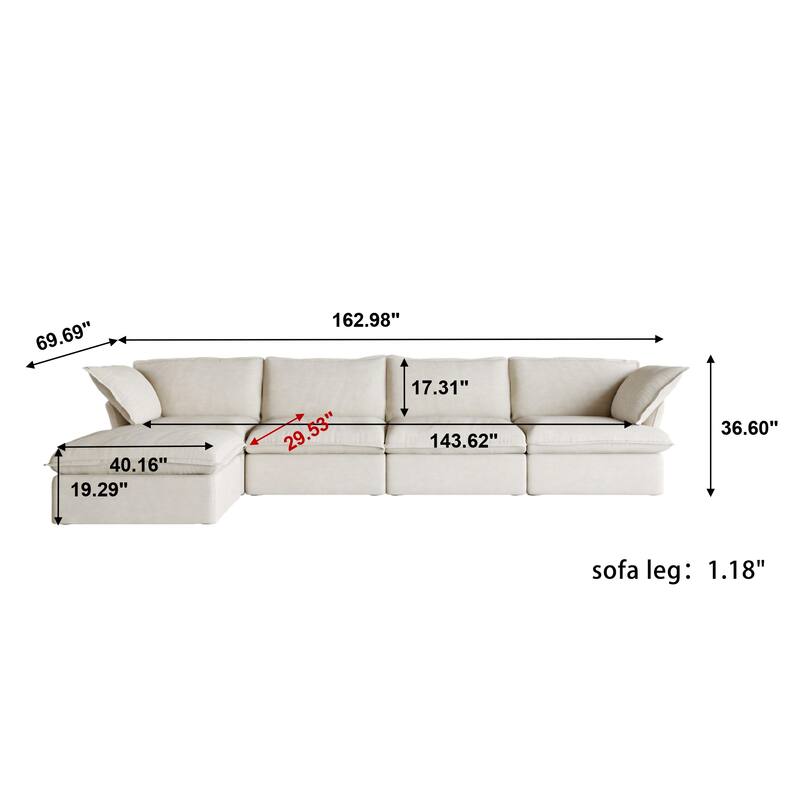 163" Wide Velvet Reversible Modular Sectional with Ottoman