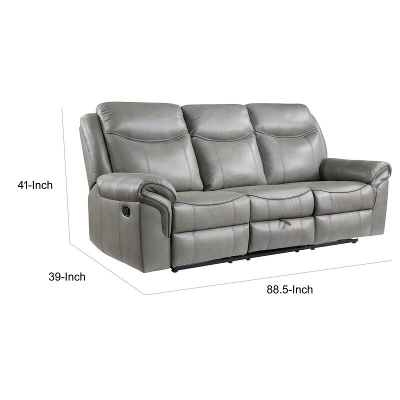 Max 80 Inch Dual Manual Recliner Sofa, Cupholders, USB, Gray Faux Leather