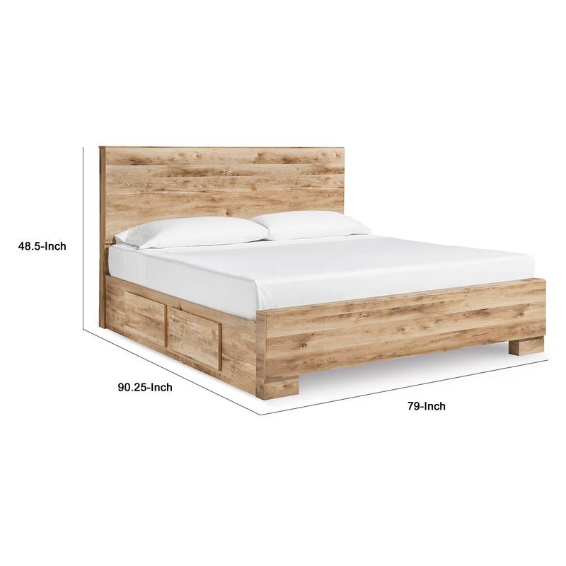 Oma King Panel Bed, 4 Storage Drawers, Rustic Finish, Brown Wood