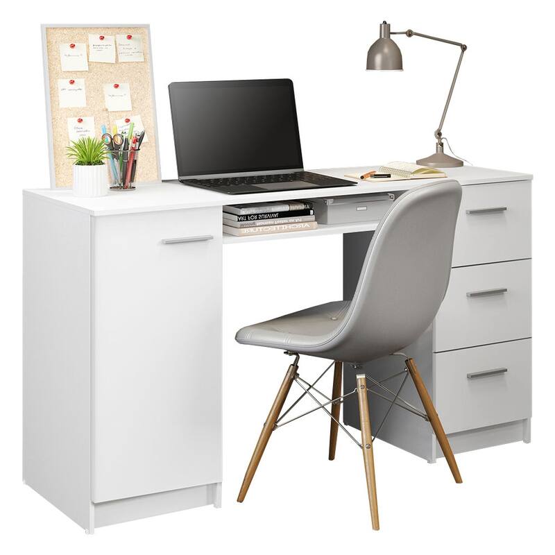 Madesa Home Office 53 inch Computer Writing Desk with 3 Drawers, 1 Door and 1 Storage Shelf, Wood, 30" H x 18" D x 53" W