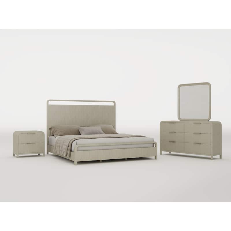 Roundhill Furniture Tavari 4-Piece Bedroom Set with Panel Bed, Dresser, Mirror, and Nightstand in Light Gray