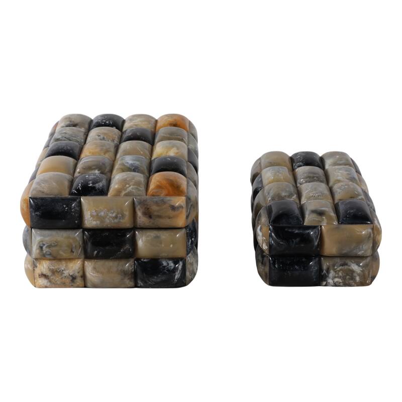 Resin Boxes Woven Glossy Block Texture (Set of 2) - 10", 12" Black - 12.5" x 8" x 5.5"