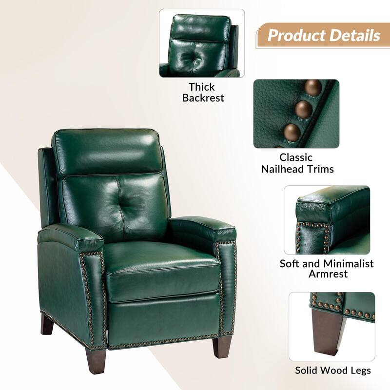 Gaspar Mid-Century Modern Pushback Recliner with Nailhead Trim by HULALA HOME